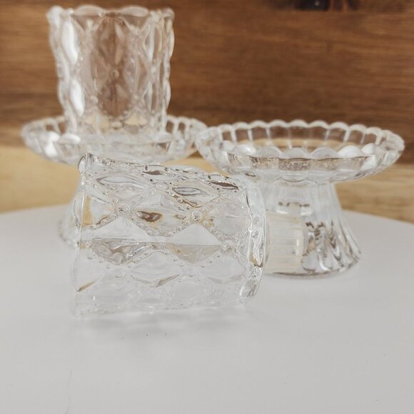 2 Partylite Quilted Votive Candle Holders set crystal  tealight romantic glass r - Picture 8 of 11